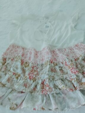 Girls White Top with Floral Ruffle Skirt Detail